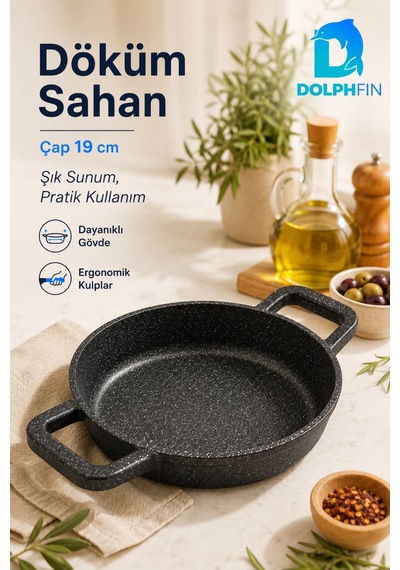 19 Cm Çift Kulplu Döküm Sahan Granit Görünümlü Pişirme Ve Servis Tavası Siyah