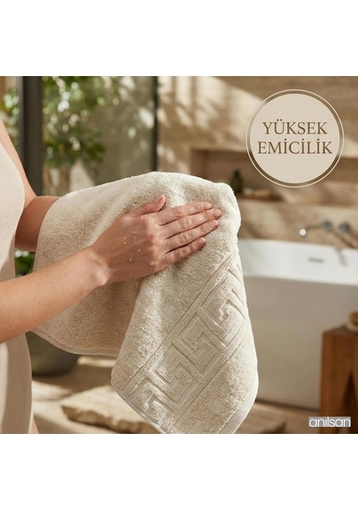 Anılsan 6'li El Ve Yüz Havlusu Seti 50x90 Cm -%100 Pamuk, Yüksek Emici, Grek Desenli - Ev, Otel, Spa Ve Banyo İçin