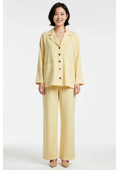 Benerly Kadın Büyük Beden Oversize Ceket Yaka Cepli Müslin Takım %100 Pam Sarı Benerly Kadın Büyük Beden Oversize Ceket Yaka Cepli Müslin Takım %100 Pam Sarı