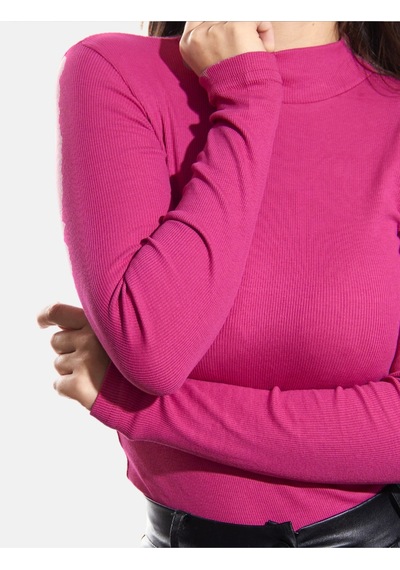 Alya Underwear Kaşkorse Yarım Boğaz Body Sweatshirt, Fitilli Kumaş, Likralı, Bordo Fuşya Melanj