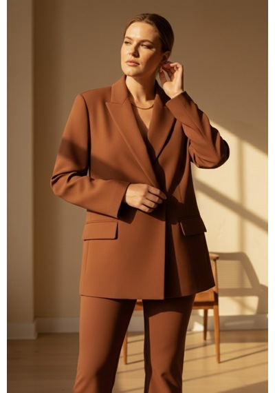 Hanezza Çift Düğmeli Blazer Ceket Plus Size Kiremit - 789093682 Kiremit