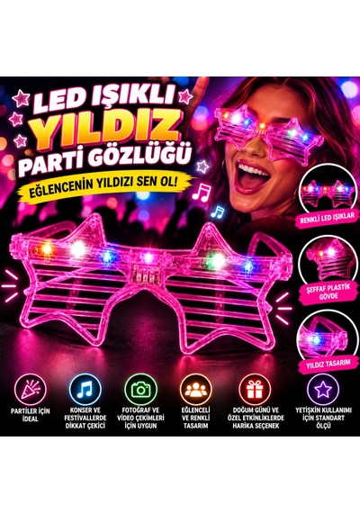 Storeşahin Pembe Led Işıklı Yıldız Parti Gözlüğü Shn0720 Diğer