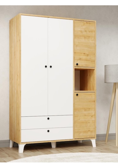 Kuzeylife 4 Kapaklı 6 Raflı Ekstra Derin Gardrop-52 Cm Derinlik Beyaz