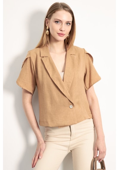 Armonika Kadın Camel Kolu Yırtmaç Detaylı Crop Kısa Kol Ceket Arm-24y001048