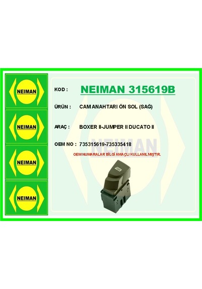 Bescher Cam Anahtarı Ön Sol Sağ Boxer Iı-jumper Iı Ducato Iı Neıman 315619b 735315619 735335418