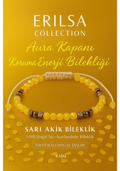 Sertifikalı Aura Kapanı   Bilekliği - Sarı Akik Terah Çok Renkli