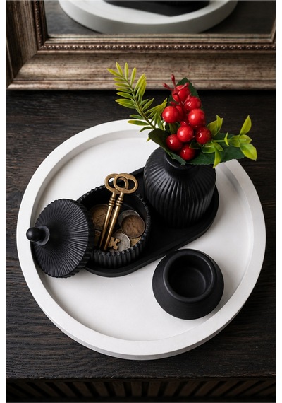 Siyah & Beyaz Modern Seramik 6 Parça Dekor Seti Minimalist Ve Şık Tasarım