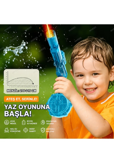 Nvg Elektrikli Su Tabancası Çocuk Oyuncak Su Tabancası Işıklı Sürekli Su Püskürtme Şarjlı Su Tanklı 3+ Yaş Mavi-siyah