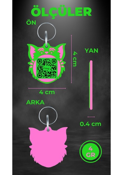 Petjoo 2.Nyan Cat Pembe-Yeşil Qr'lı Kedi Künyesi