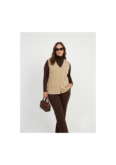 Onno Style Women Cebi Kelebek Taşlı Çelik Örgü Klasik Triko Yelek Krem