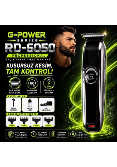 G-power Saç Sakal Tıraş Makinesi 1200 Mah 4 Taraklı Rd-6050 Diğer