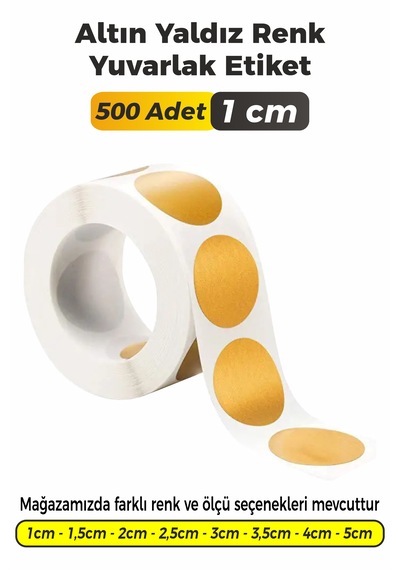 Altın Yaldız Renk Yuvarlak Kesim Etiket 1cm 500 Adet Altın