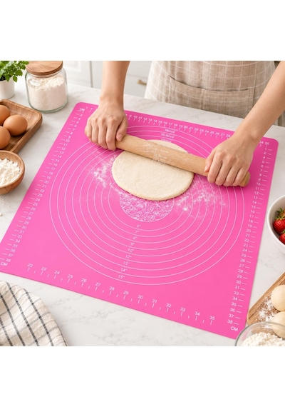 40x50 Cm Cm Silikon Hamur Açma Matı, Ölçü Çizgili Ve Dairesel Kılavuzlu Büyük Boy Pasta, Pizza, Kurabiye Ve Bö