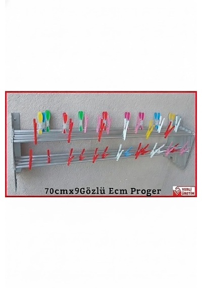 Ecm Proger Akordiyon Katlanabilir Çamaşır Kurutma Askısı - 70 Cm Genişlik 9 Çubuklu Model Açık Gri