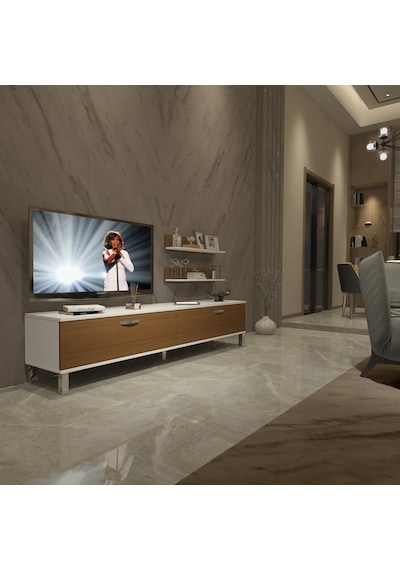 Decoraktiv Eko 4 Slm Std Krom Ayaklı Tv Ünitesi Tv Sehpası Beyaz - Ceviz