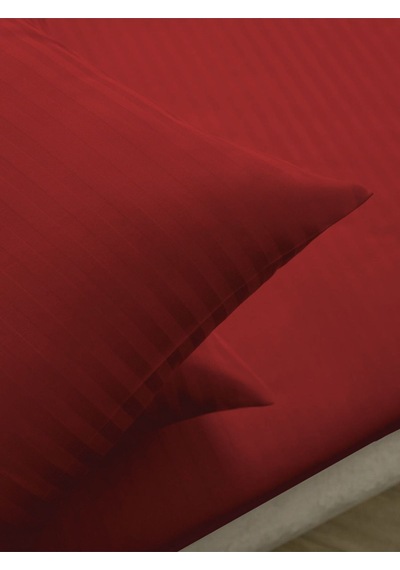 Line Bordo Pamuk Saten Çift Kişilik Nevresim Takımı Lastiksiz Çarşaflı 4 Parça Set Bordo