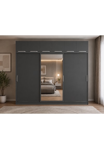Luma Tamamı Mdf Sürgü Kapaklı Dolap Gardırop Yüklüklü Füme 180 Cm
