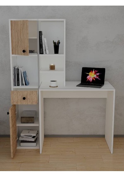 Smyrna Dolaplı Raflı Çekmeceli Kitaplıklı Çalışma Masası Gövde Beyaz & Kapak Atlantik Çam Beyaz - Atlantik Çam Smyrna Dolaplı Raflı Çekmeceli Kitaplıklı Çalışma Masası Gövde Beyaz & Kapak Atlantik Çam Beyaz - Atlantik Çam