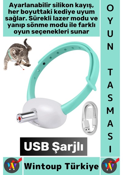 Tasma Esnek Kafa Açılı Ayarlanabilir Silikon Kayış 2 Modlu Şarjlı Otomatik Lazer Kedi Oyun Tasması
