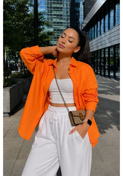 Seeh Turuncu Oversize Basic Kadın Gömlek Sh268