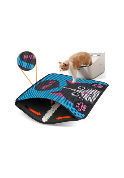 Büyük Boy Renkli Desenli Elekli Kedi Tuvalet Önü Paspası 60 X 80 Cm Büyük Mavi - 834019295