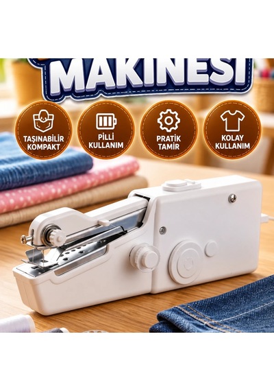 Taşınabilir Mini El Tipi Dikiş Makinesi Pilli Pratik Tamir Seti