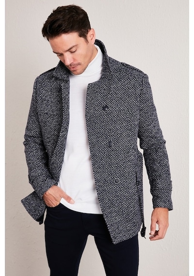 Buratti Slim Fit Cepli Pamuklu Kaşe Erkek Kaban 5841015 Lacivert Noktalı