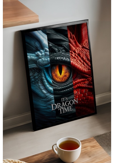 Game Of Thrones Dragons Siyah Ahşap Çerçeveli Poster, Dekoratif Dizi Duvar Tablosu