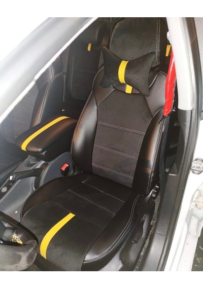 Seat Leon 2006 2012 Arası Uyumlu Arka Sırt 2+1 Siyah Taytüyü Siyah Deri Karışımı Sarı Detay