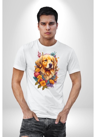 Golden Çiçekli Baby Face Unisex Unisex Beyaz Organik Baskılı T-shirt Penye Yüksek Kalite Beyaz