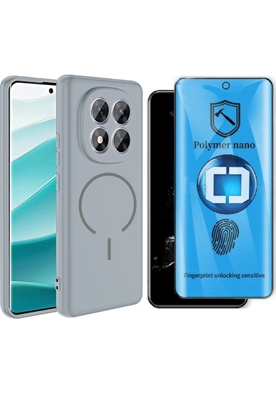 Vendas Xiaomi Redmi Note 14 Pro 5g Kılıf M-safe Şarj Özellikli Zore Meta Kapak + Polymer Nano Ekran Koruyucu Titanyum Gri