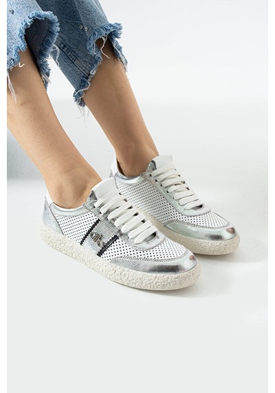 Dericia Shoes Bloom Hakiki Deri Günlük Rahat Kadın Sneaker Gümüş
