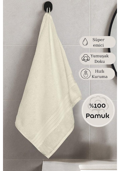 Pamuk Tekli Havlu Karna Premıum Ramse - 70 X 140 Krem