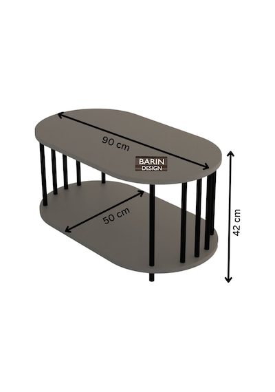 Modern Oval Orta Sehpa Çift Katlı Metal Ayaklı Salon, Ofis, Dekoratif Sehpa, Kahve Sehpası Siyah