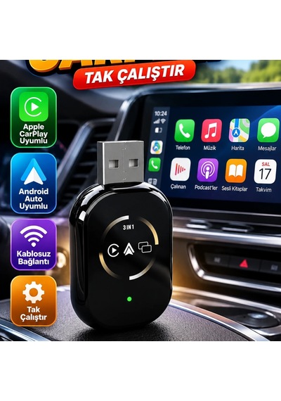 Kablosuz Android Auto Adaptörü Carplay Uyumlu Tak Çalıştır Araç Dönüştürücü