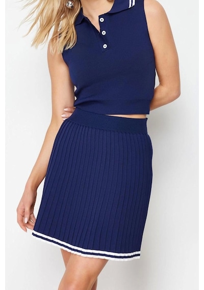 Ersefa Moda Renk Bloklu Polo Yaka Casual Günlük Polo Yaka Pileli Etekli Lacivert