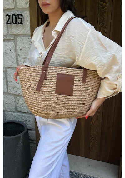 Shule Bags Vittoria Handmade Hasır Çanta Vizon Vizon