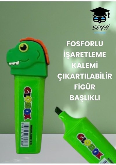 Fosforlu İşaretleme Kalemi Çıkartılabilir Figür Başlıklı Yeşil