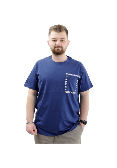 Mode Xl Erkek Büyük Beden T-shirt Pamuklu Baskılı Bisiklet Yaka Tişört Number U24051 İndigo İndigo