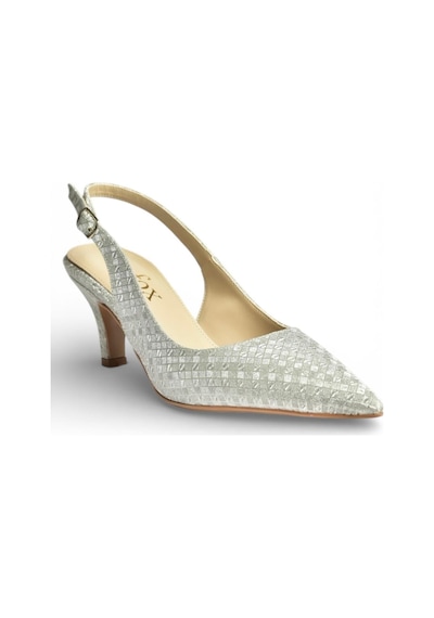 Fox Shoes Y572471514 Gümüş Sim Alçak Topuklu Kadın Abiye Ayakkabı Gümüş