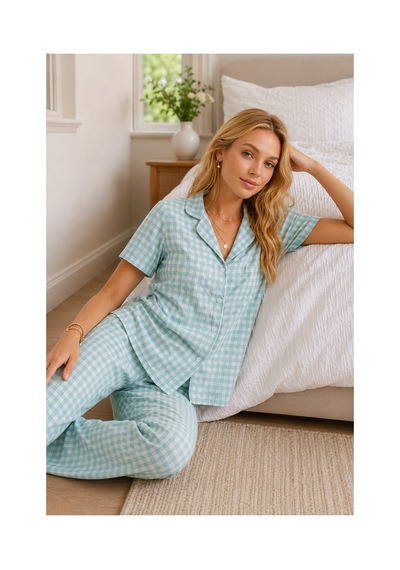 Fit Women Kadın Loose Kalıp Pamuklu Su Yeşili Pijama Takımı
