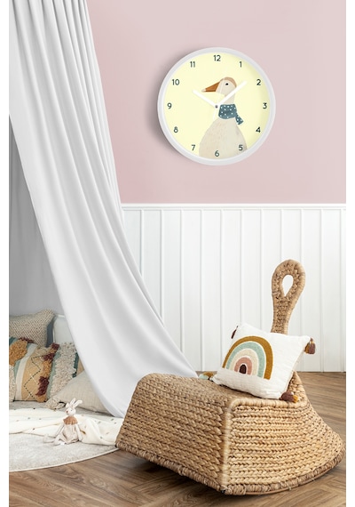 Sevimli Fularlı Kaz / Ördek Çocuk Odası Modern Duvar Saati - 25cm - Önü Camlı Beyaz Kasa-jh0271 Beyaz