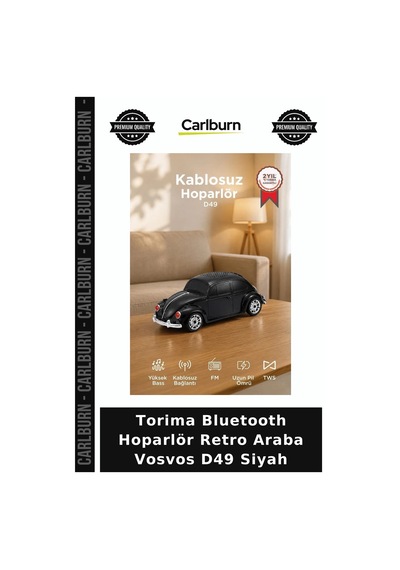 Özel Üretim Torima Bluetooth Hoparlör Retro Araba Vosvos D49 Siyah Dekoratif Görsel