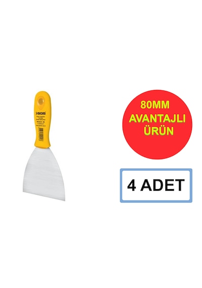 Spatula Paslanmaz Çelik 80 Mm 4 Adet Sarı