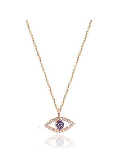 Gümüş Rose Zirkon Taşlı Safir Göz Kolye Ve Küpe Gümüş Ikili Set