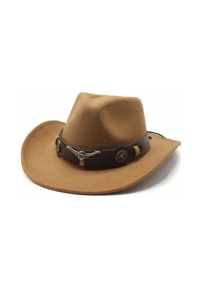 Uniquetrenders Unisex Kovboy Fötr Şapka Kovboy Şapkası Kovboy Şapka Camel