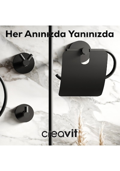 Creavit PL18809-S Planet Tuvalet Kağıtlığı Kapaklı Mat Siyah