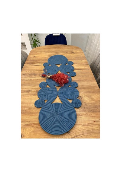 Jüt, Hasır,sarmal Model, Dekoratif Masa Örtüsü, Runner 40x110 Cm, Sehpa Örtüsü, Bohem Tarzı Petrol Petrol