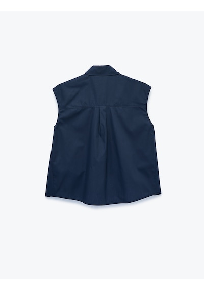 Koton Pamuklu Boxy Fit Kolsuz Poplin Gömlek Lacivert 7wak60150pw