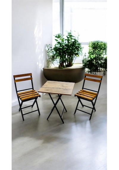 Balkon Bahçe Mutfak 3'lü Bistro Set Katlanır Masa Sandalye 60x60 Sarı Balkon Bahçe Mutfak 3'lü Bistro Set Katlanır Masa Sandalye 60x60 Sarı